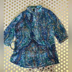Ralph Lauren Blue and Green Paisley Blouse